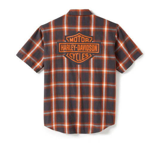 Harley-Davidson Bar & Shield Staple Plaid Shirt - Asphalt/Orange