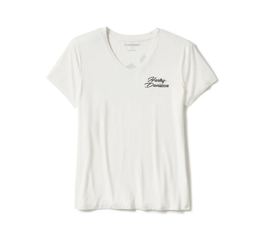 Women's Harley-Davidson Rose & Thorn Bling V Neck Tee - Off White