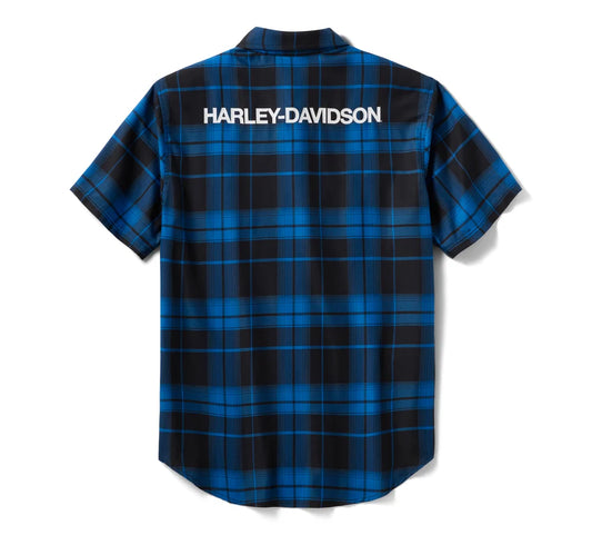 Harley-Davidson Short Sleeve TECH Coolmax Plaid Shirt- Blue