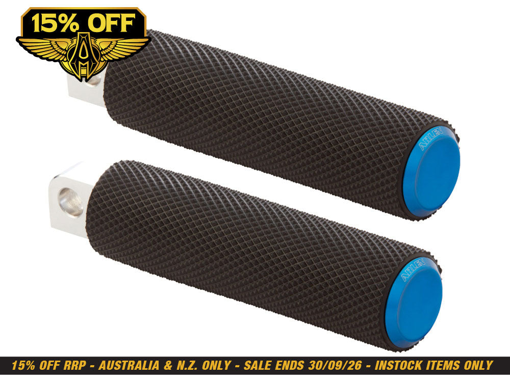 Knurled Fusion Footpegs - Blue. Fits H-D.