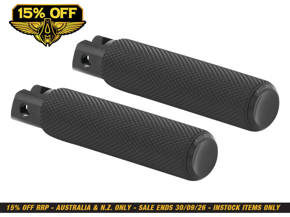 Knurled Fusion Footpegs - Black. Fits Softail 2018up Front Rider