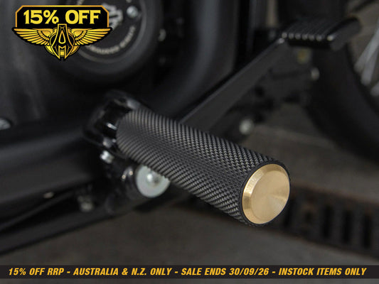 Knurled Fusion Footpegs - Brass. Fits Softail 2018up Front Rider
