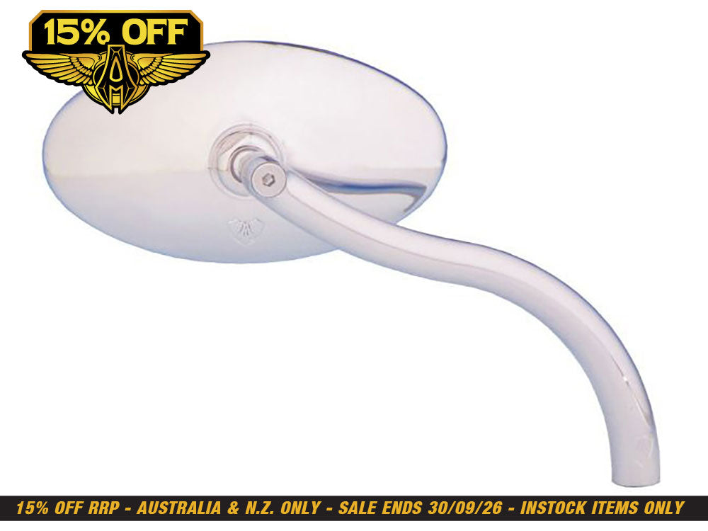 Smooth Cat-Eye Mirror with Soft-Bend Stem - Chrome. Fits Left or Right Hand Side