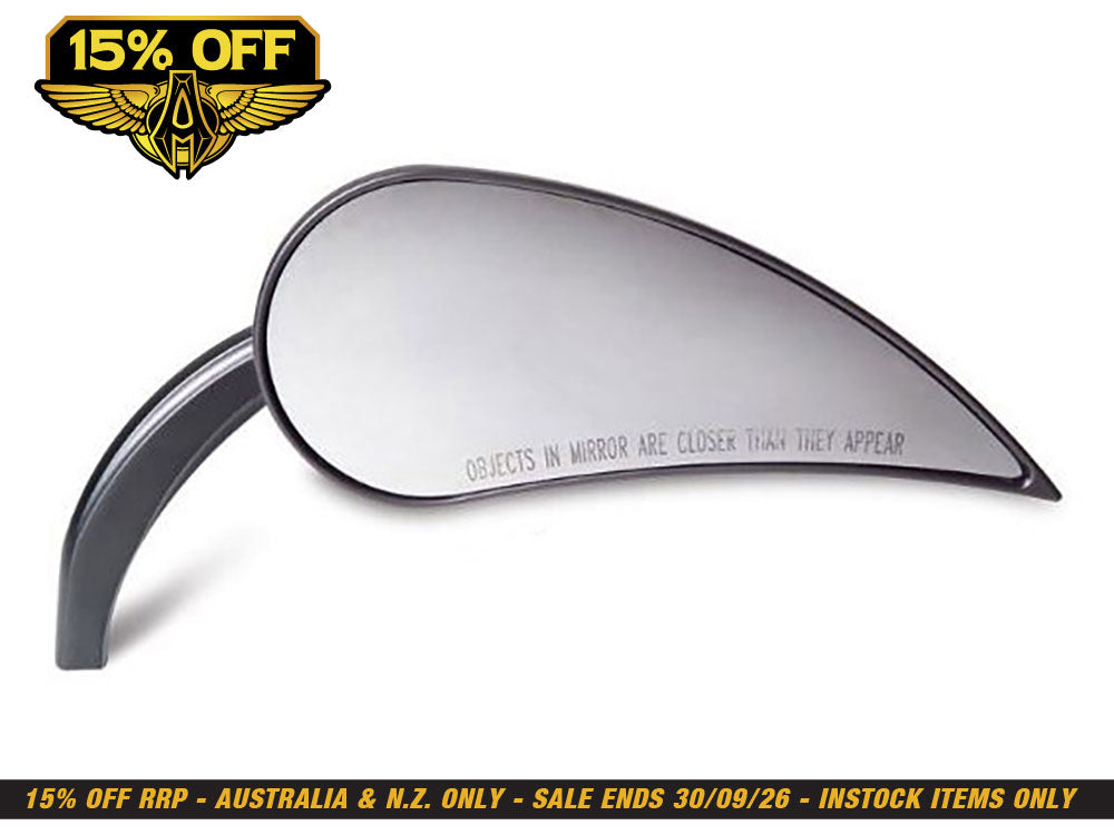 Rad III Teardrop Mirror with Die-Cast Stem - Black. Fits Right.