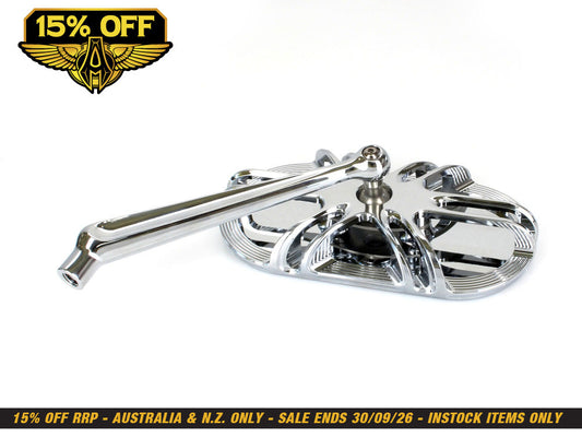 Deep Cut Caged Series Mirror - Chrome. Fits Left.