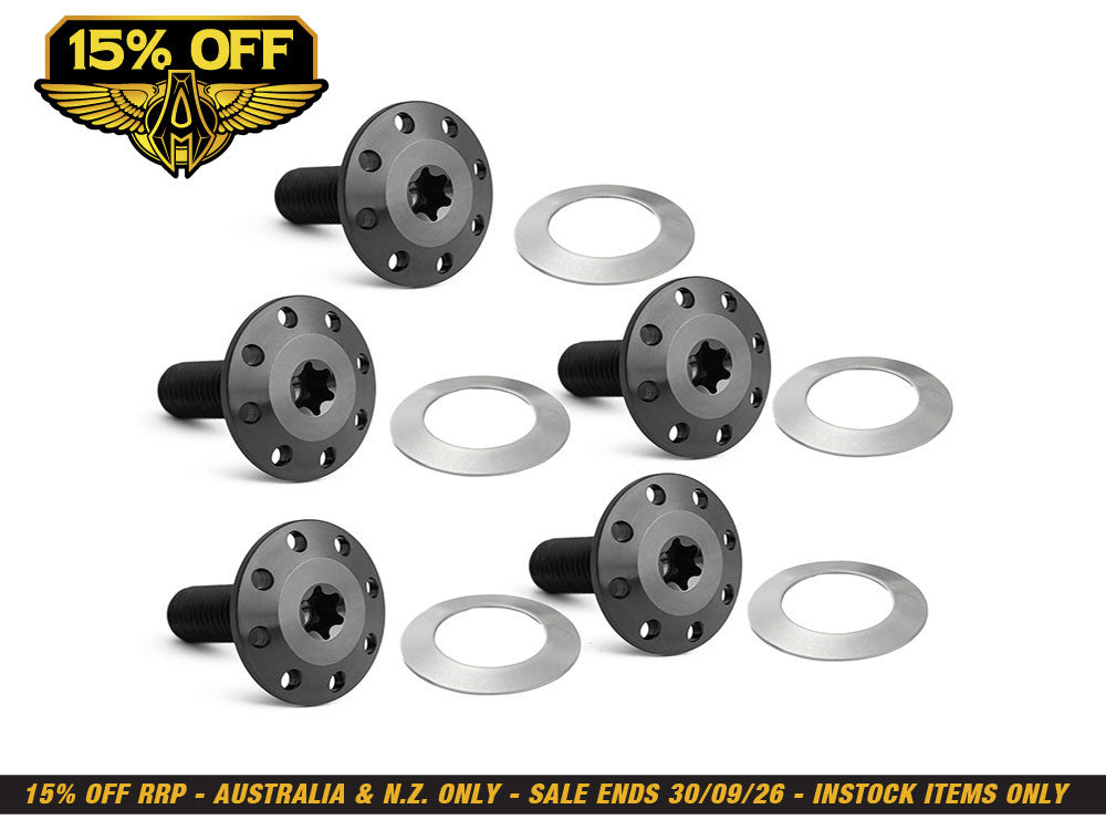 Titanium Holeshot Front Brake Rotor Bolts - Black. Fits Most Touring 2014-2024 with Spoke Mounted Disc