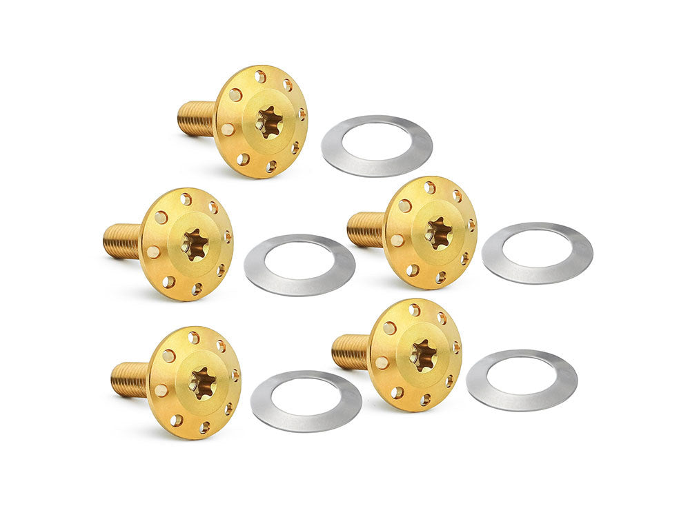 Titanium Holeshot Front Brake Rotor Bolts - Gold. Fits Most Touring 2014-2024 with Spoke Mounted Disc