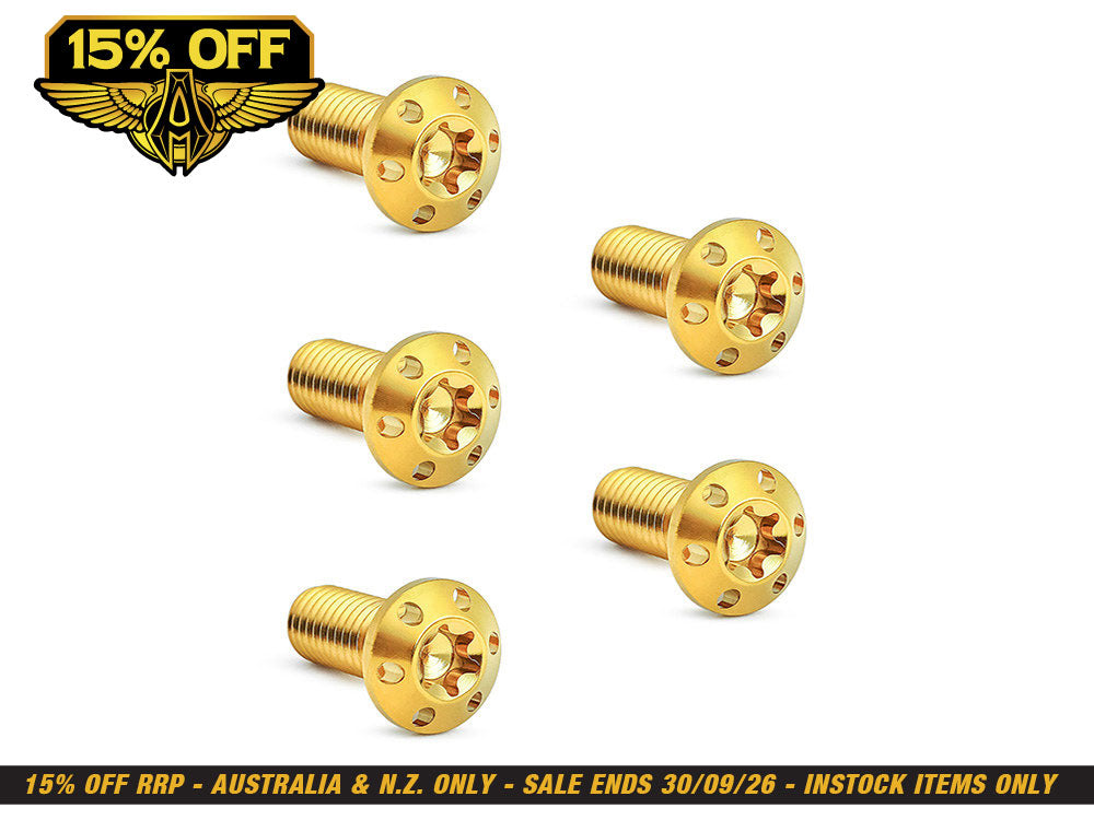 Titanium Front Disc Rotor Bolts - Gold. Fits H-D Big Twin 1984up & Sportster 1984-2021