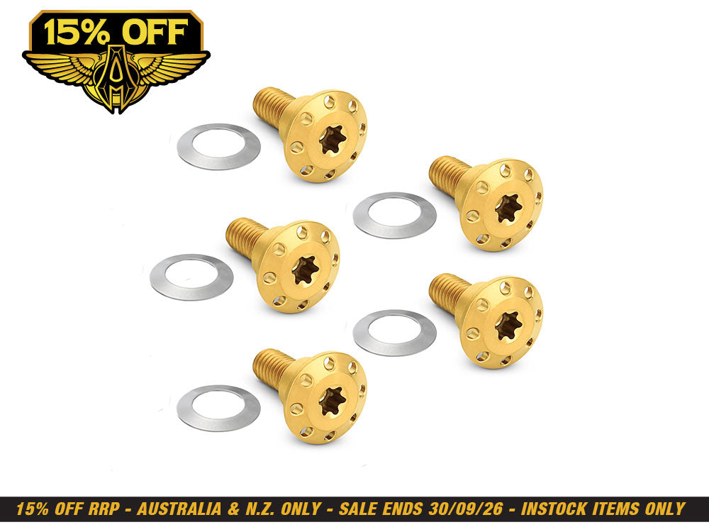 Titanium Front Disc Rotor Bolts - Gold. Fits Dyna 2006-2017 & V-Rod 2002-2017