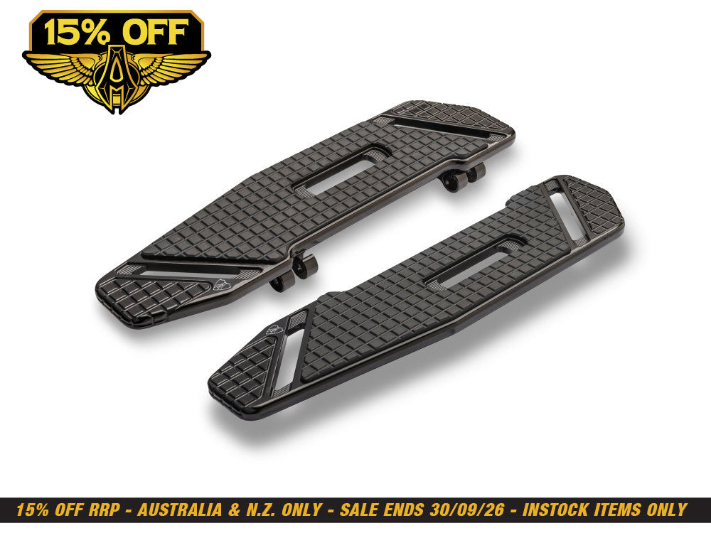 SpeedLiner Front Floorboards - Black. Fits Touring 1980up, FL Softail 1986-2017 & Dyna Switchback 2012-2016