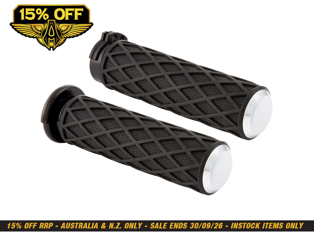 Diamond Handgrips - Chrome. Fits Big Twin 2008-2024 with Throttle-by-Wire