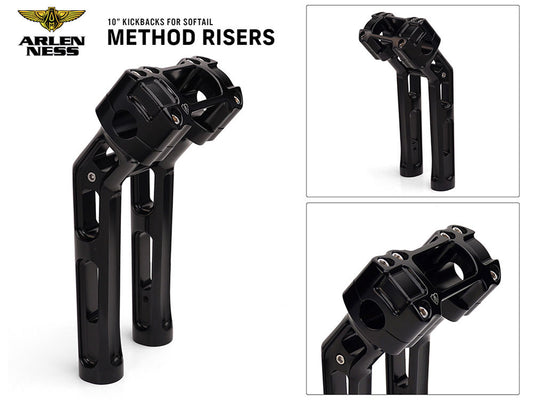 10in. Method Kickback Risers - Black. Fits Softail Street Bob, Low Rider ST, Standard & Breakout 2018-2024