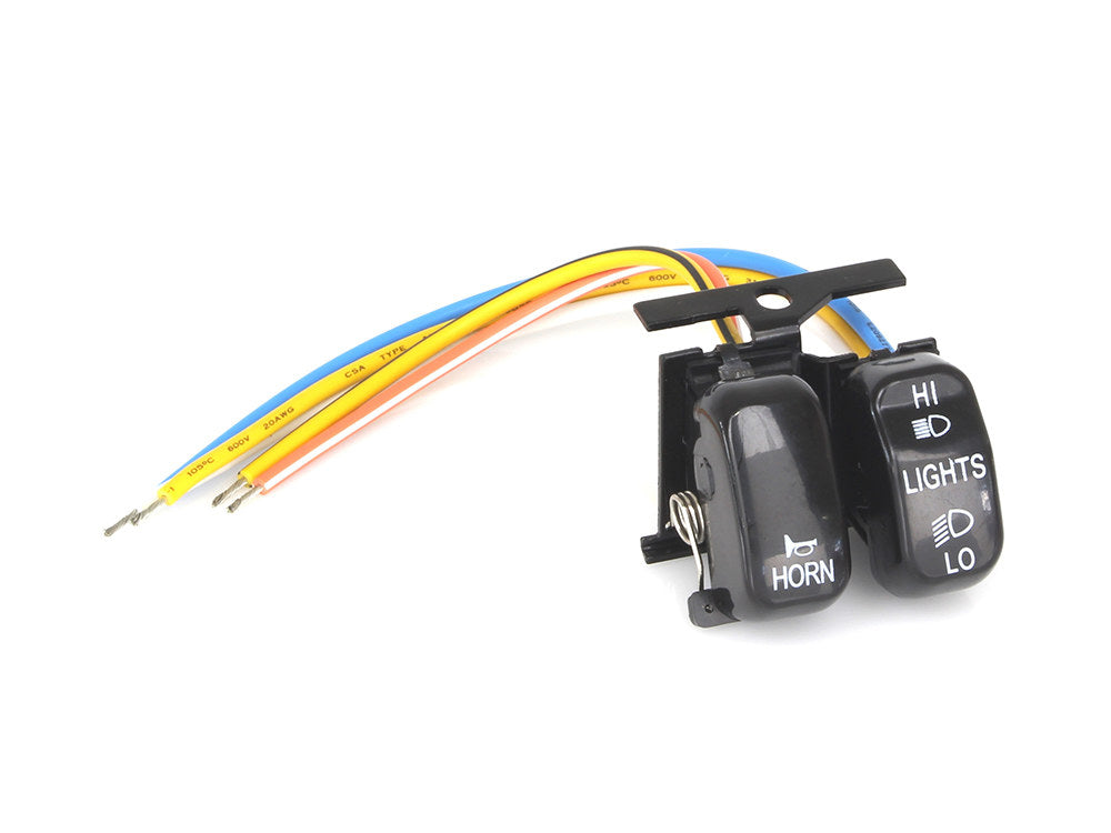 Horn, Low & High Beam Handlebar Switch - Black. Fits Softail 1996-2011, Dyna 1996-2012, Sportster 1996-2013 & Touring 1996-2013