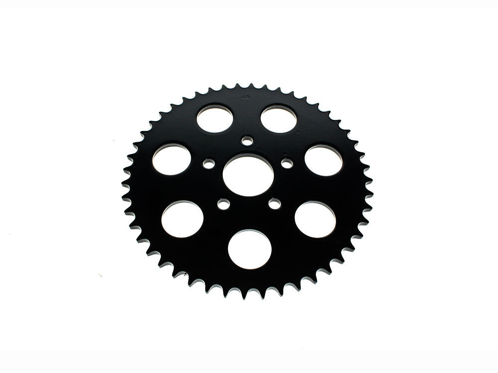 48 Tooth, Flat Steel Rear Chain Sprocket - Gloss Black. Fits Big Twin 1973-1999 & Sportster 1979-1999.