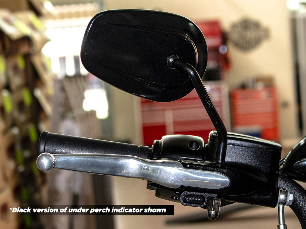 Under Perch Turn Signals - Chrome. Fits Softail S 2016-2017, V-Rod 2009-2017 & Touring 2009-2020 Models with Hydraulic Clutch.
