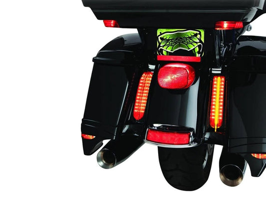 LED Filler Panel Lights. Red Run & Brake with Amber Turn and Chrome Housing. Fits Ultra & Road King Touring Models 2014-2024 & Street/Road Glide ST 2022-2023