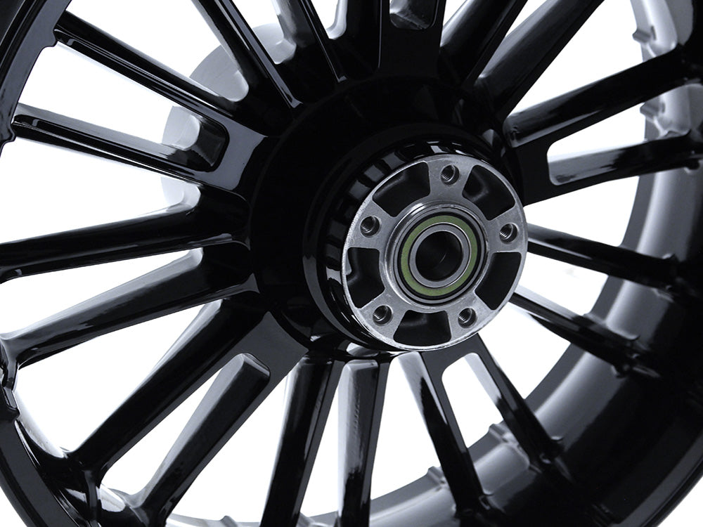 18in. x 5.50in. wide Atlantic 3D Wheel with Rear Hub - Gloss Black. Fits Touring 2009up with ABS