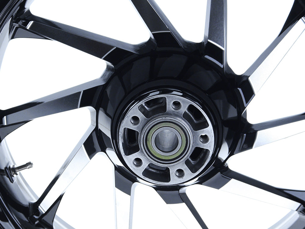 18in. x 5.50in. wide Hurricane 3D Wheel with Rear Hub - Black Cut. Fits Touring 2009up with ABS