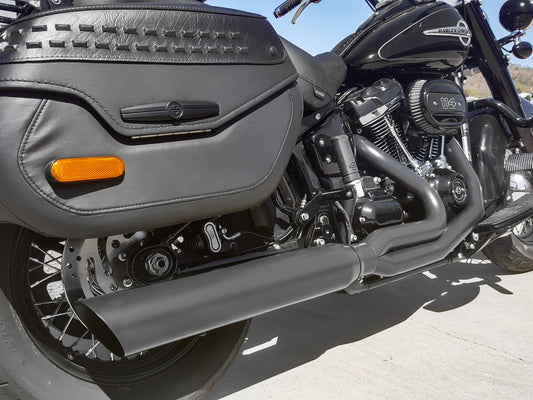 Fat Cat 2-into-1 Exhaust with Straight Muffler - Black. Fits Softail Heritage & Low Rider ST 2025up