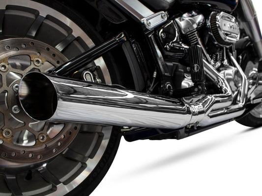 Low Cat 2-into-1 Exhaust - Chrome. Fits Breakout & Fat Boy 2018up & FXDR 2019up.