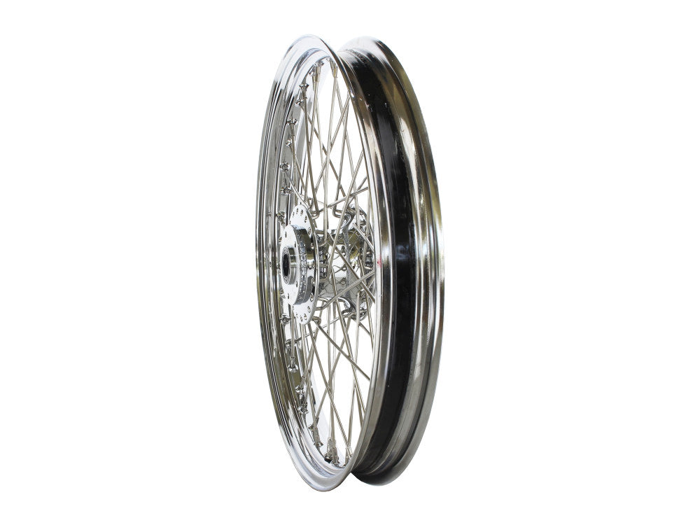 21in. x 2.15in. 40 Spoke Cross Laced Front Wheel - Chrome. Fits FX Softail 2000-2006 & Dyna Wide Glide 2000-2005.