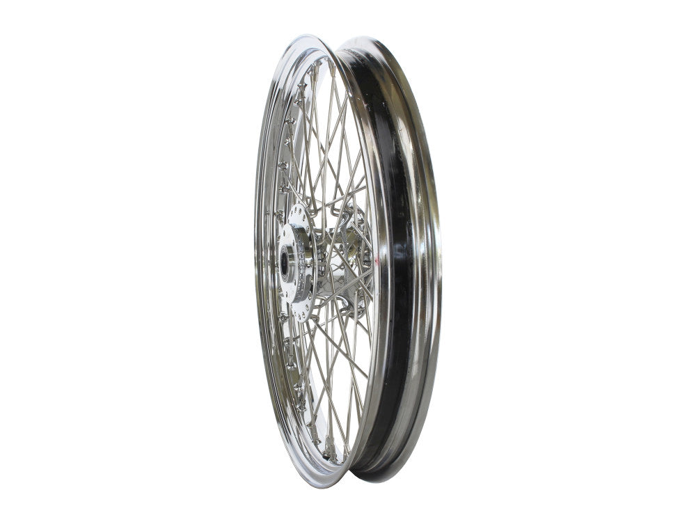 21in. x 2.15in. 40 Spoke Cross Laced Front Wheel - Chrome. Fits Dual Disc FX Softail 2000-2010 & Dyna Wide Glide 2000-2005.