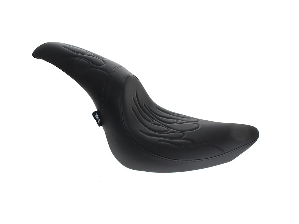 Predator Dual Seat - Flame Solar Leather Black. Fits Softail 2006-2017 with OEM 200 Rear Tyre