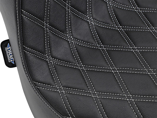 Predator 3 Dual Seat with Silver Double Diamond Lattice Stitch. Fits Fat Bob 2018-2024