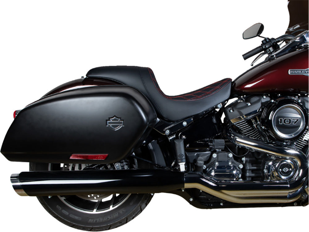 Performance Predator Dual Seat with Red Double Diamond Lattice Stitch. Fits Sport Glide & Low Rider 2018up, Low Rider S 2020up & Low Rider ST 2022up
