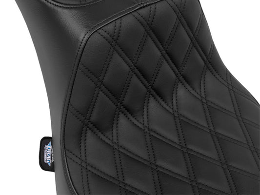 Performance Predator 2up Dual Seat with Black Double Diamond Lattice Stitch. Fits Softail 2000-2017 with 130 or 150 OEM Rear Tyre