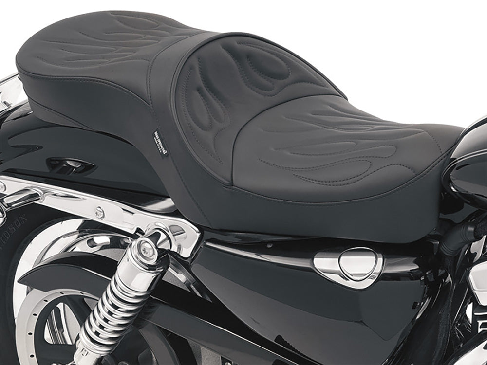 Low Profile Dual Touring Seat with Flame Stitch. Fits Sportster 2004-2021