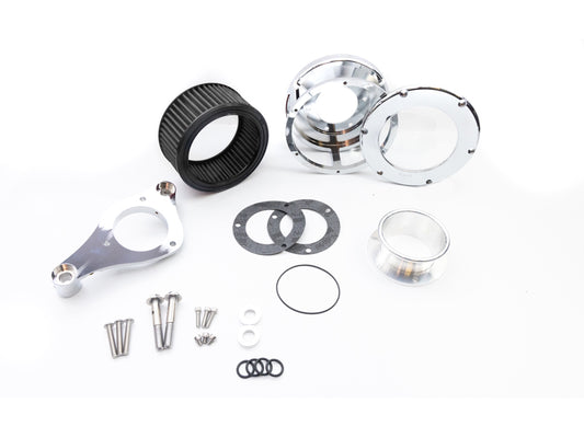 BA Air Cleaner Kit - Chrome with Clear Cover. Fits Touring 2017-2024 & Softail 2018-2024