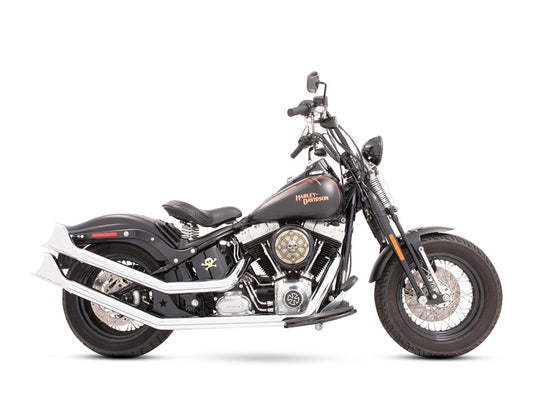 Upswept Exhaust - Chrome with Chrome Sharktail End Caps. Fits Softail 1986-2017.