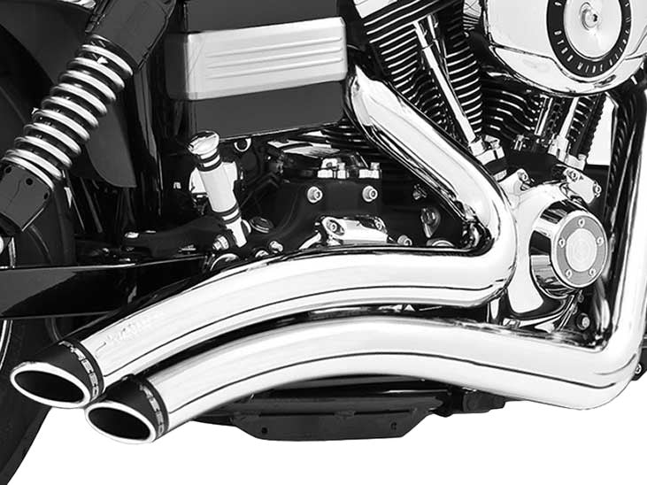 Sharp Curve Radius Exhaust - Chrome with Black End Caps. Fits Dyna 2006-2017.