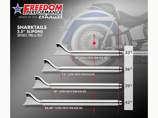 39in. True Dual SharkTail Exhaust - Chrome. Fits Softail 1997-2006