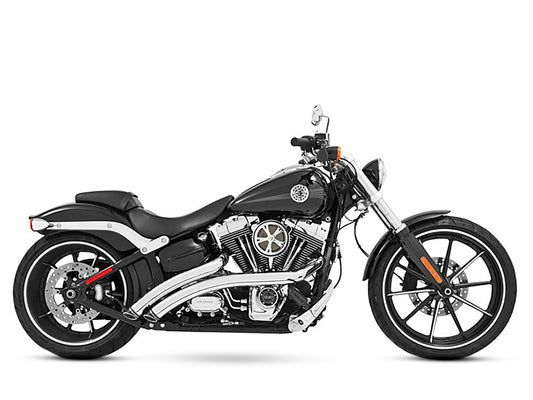 Radical Radius Exhaust - Chrome with Black End Caps. Fits Softail Breakout 2013-2017 & Rocker 2008-2011.