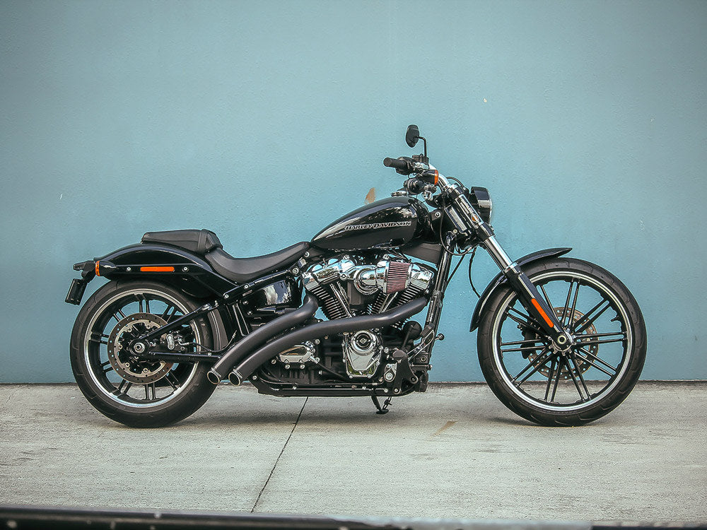 Radical Radius Exhaust - Black with Black End Caps. Fits Softail 2018up.