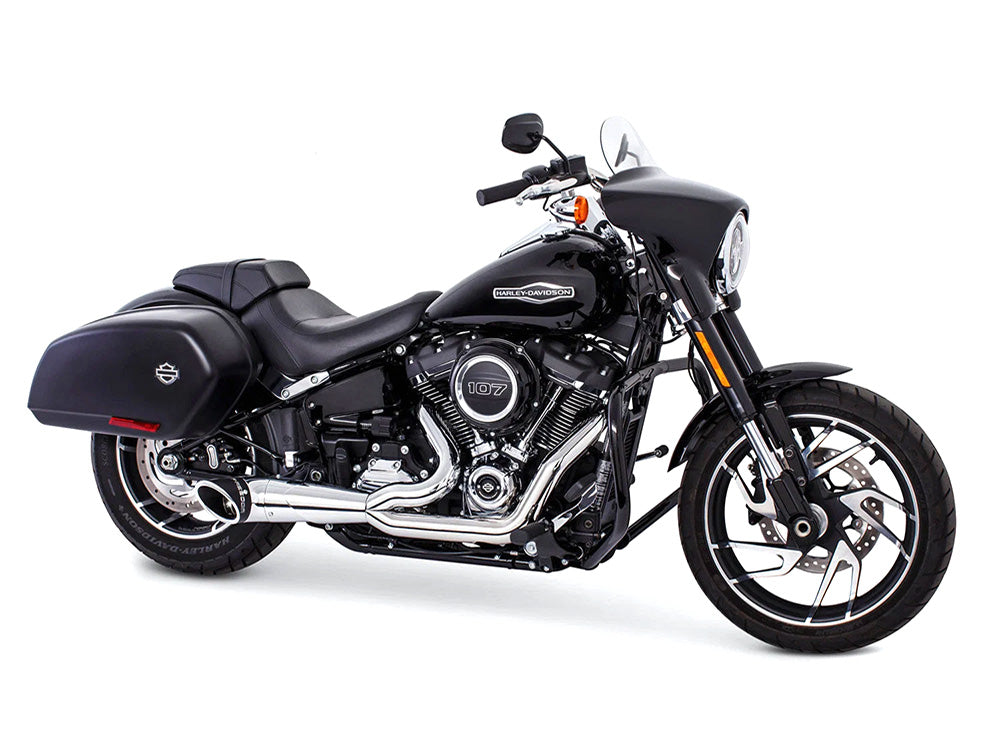 Turnout 2-into-1 Exhaust - Chrome with Black End Cap. Fits Softail 2018up with Non-240 Rear Tyre