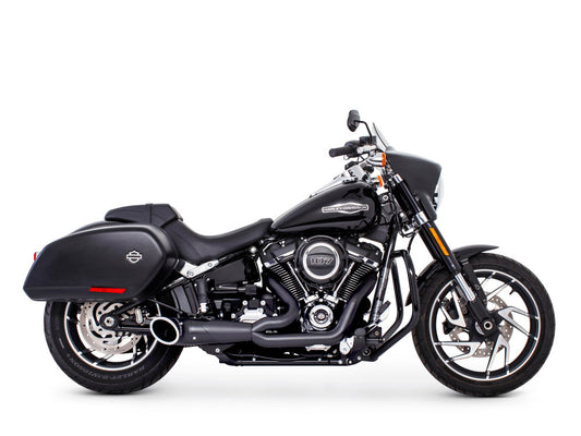 Turnout 2-into-1 Exhaust with Black Finish & Black End Cap. Fits Softail 2018up