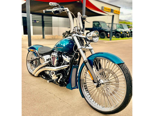 Radical Radius Exhaust - Chrome with Chrome End Caps. Fits Softail Breakout & Fat Boy 2018up