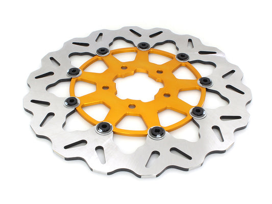 11.5in. Front Wave Floating Disc Rotor with Gold Carrier. Fits Big Twin & Sportster 2000-2014.