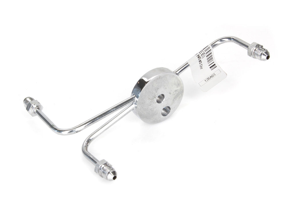 AN3 Front Dual Disc Brake Tee - Chrome. Fits Narrow Glide Front Ends with Dual Disc Rotors.