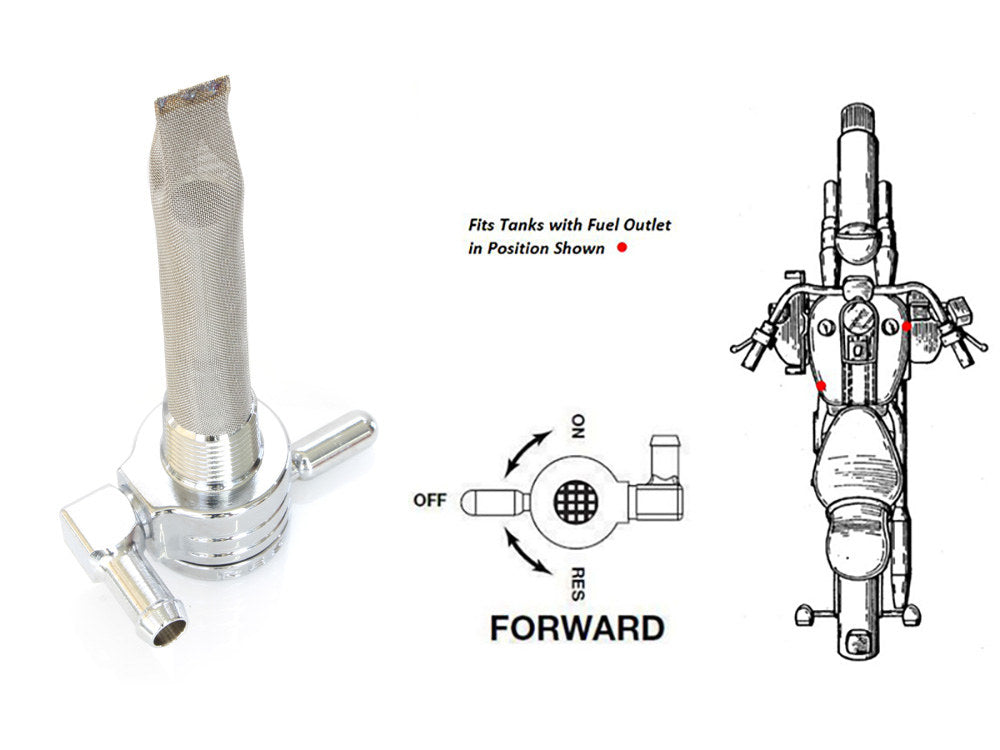High-Flow Fuel Tap / Petcock with 3/8in. NPT Thread & 5/16in. Forward Facing Fuel Outlet - Chrome