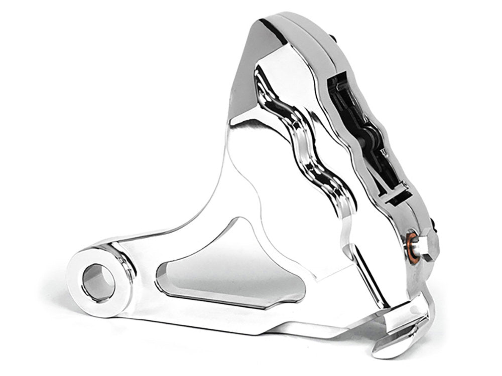 Right Hand Rear 4 Piston Caliper & Mounting Bracket - Chrome. Fits Softail 2000-2007.