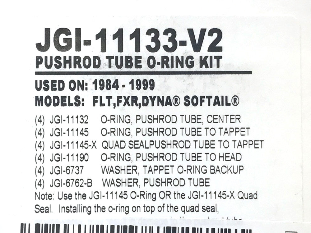 Push Rod Tube O'Ring Kit. Fits Big Twin 1984-1999 & Sportster 1986-1990.