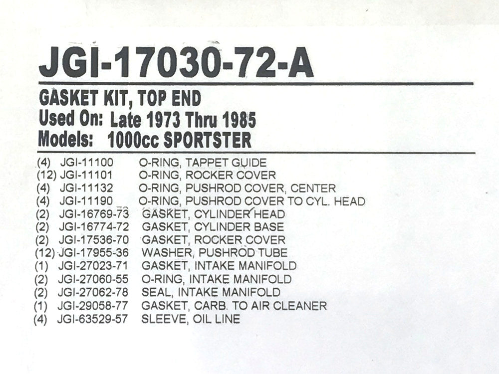Top End Gasket Kit. Fits Sportster 1973-1985 with 1000cc Engine.