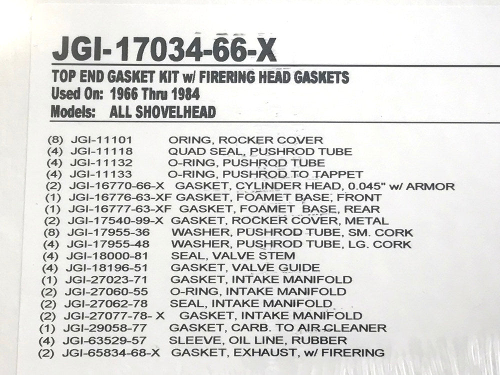 Top End Gasket Kit. Fits Big Twin 1966-1984 with Shovel Engine.
