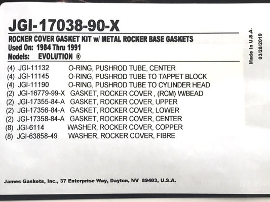 Rocker Cover Gasket Kit. Fits Evolution Big Twin 1984-1991.