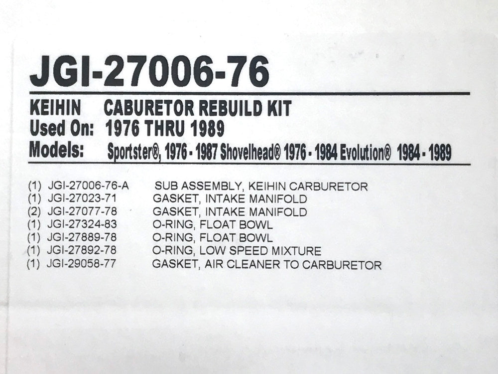 Keihin Carburettor Rebuild Kit. Fits Big Twin 1976-1989 & Sportster 1976-1987