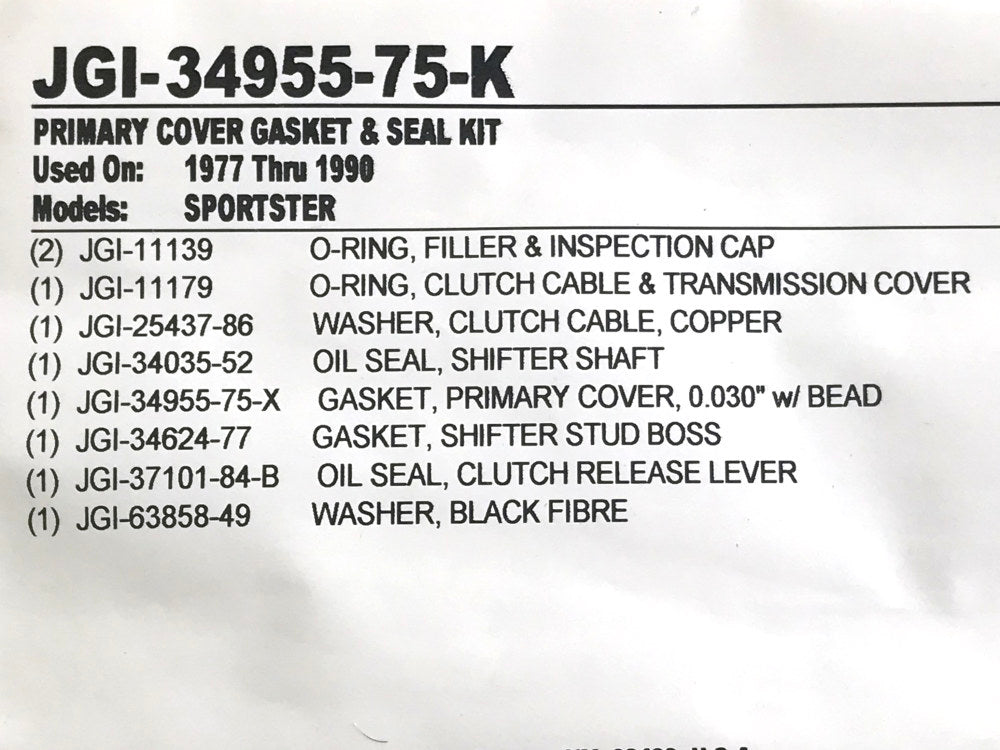 Primary Cover Gasket Kit. Fits Sportster 1977-1990.